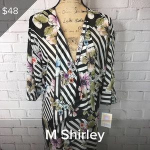 Black & White Stripes Floral Shirley Kimono
